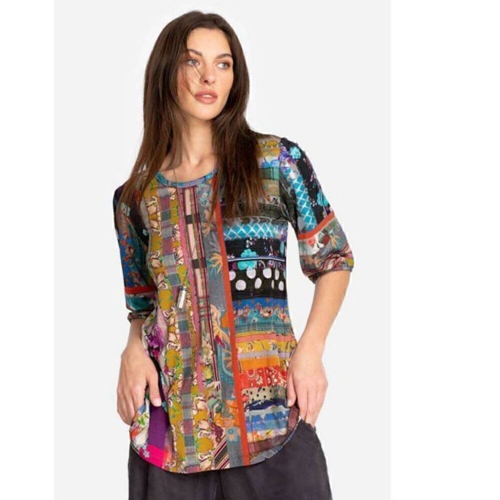 Johnny Was Patchwork Puff-Sleeve Top 1X